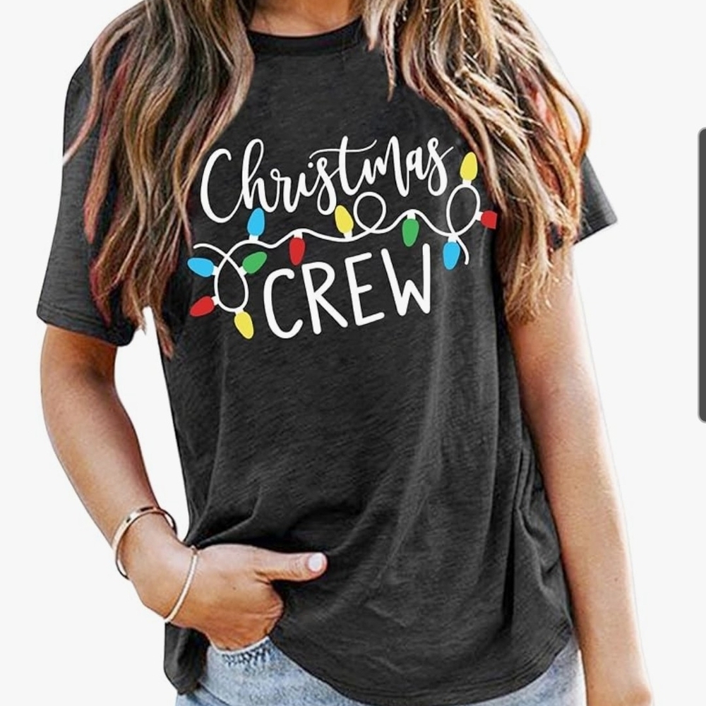 Women's Christmas Crew Neck gray Short Sleeve Tee- shirt